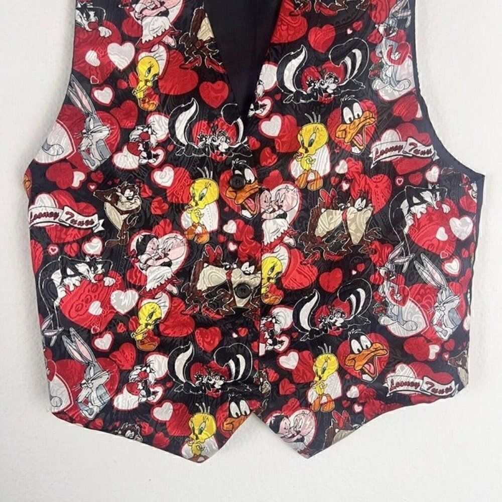 Looney Tunes Vintage 1994 Vest Valentines Red & Black Hearts Top Unisex One Size - Picture 9 of 11